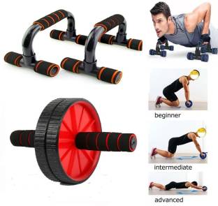 Wheel Roller & PushUp Stand Combo Abs Workout Exercise Equipment Home Gym Ab Exerciser